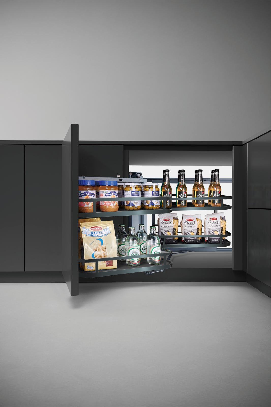 IVIRO, Swing Out Corner Unit, Solid Base Baskets, Universal Fitting, To Suit 900-1000mm Cabinet (450mm Door Minimum)