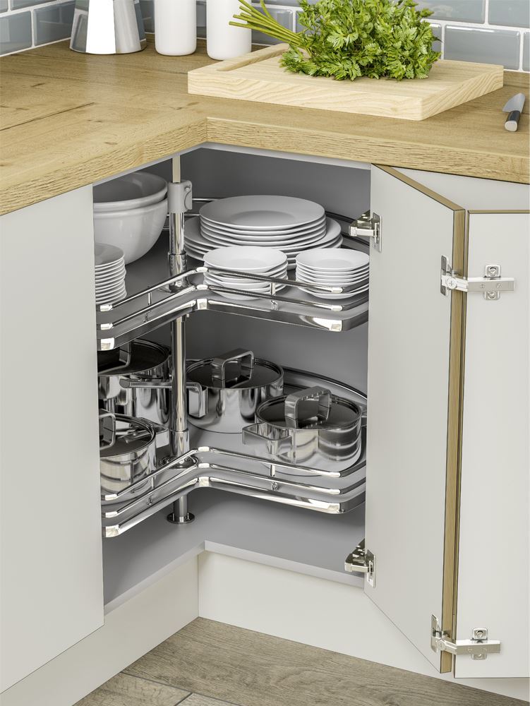 3-4 Carousel Plus - To suit 900 x 900mm L Configuration Corner Base Unit Universal, Adjustable 360 Rotation
