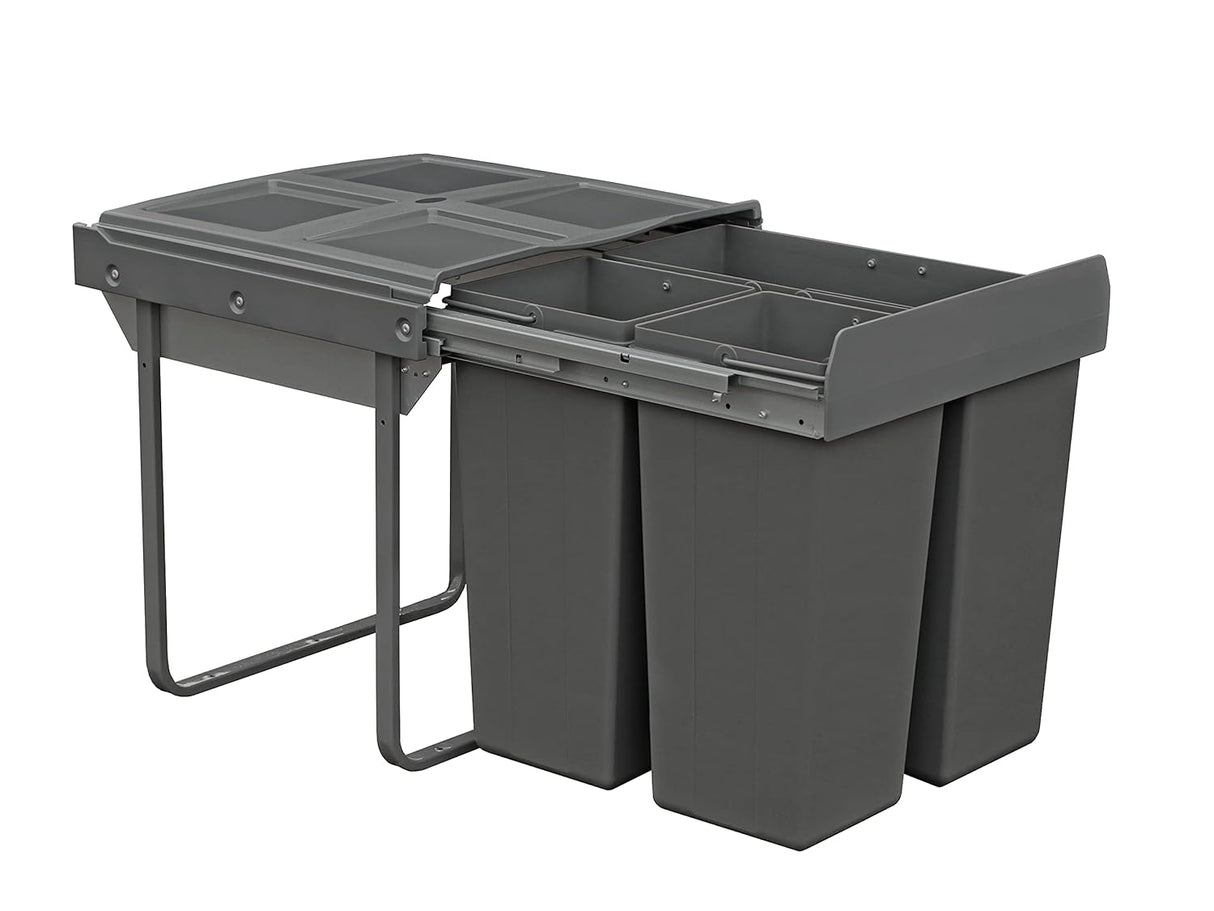 Waste Bin, Under Counter, 68 Litre (1x34L + 2x17L), To Suit 600mm Cabinet, Base Mounted