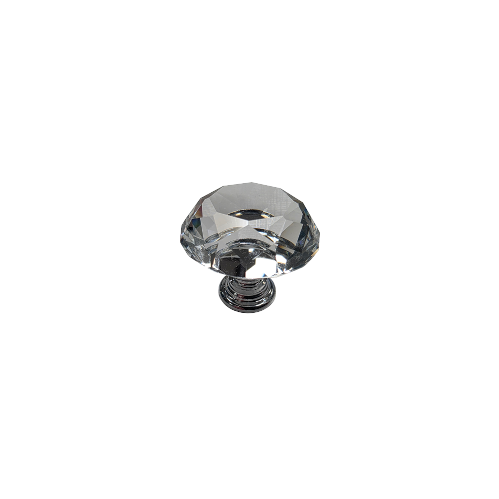 Crystal, Knob Handle, Chrome Base, Centre Fixing