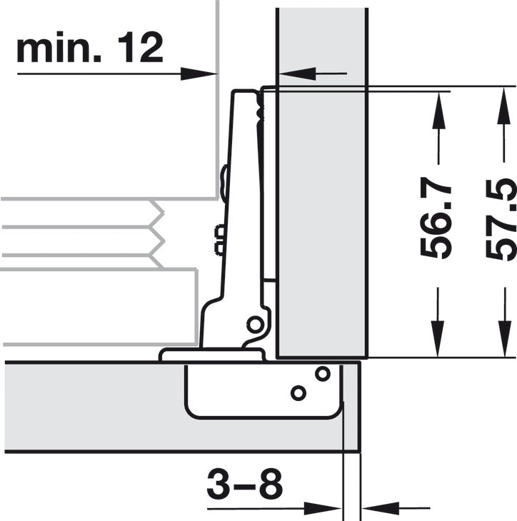 Salice 94° Standard Fridge Hinge, Includes Slide On Euro Plate, Non-Soft Close, Nickel Plated