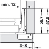 Salice 94° Standard Fridge Hinge, Includes Slide On Euro Plate, Non-Soft Close, Nickel Plated