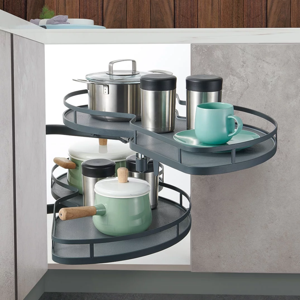 IVIRO, Kidney Corner Swing Out Unit, Solid Base Baskets, LEFT Hand Swing, To Suit 800-1000mm Cabinets